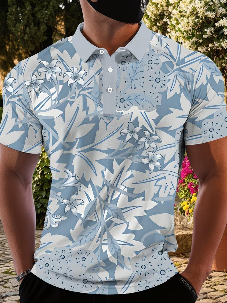 Casual essential! Vintage floral print short sleeve polo shirt for men
