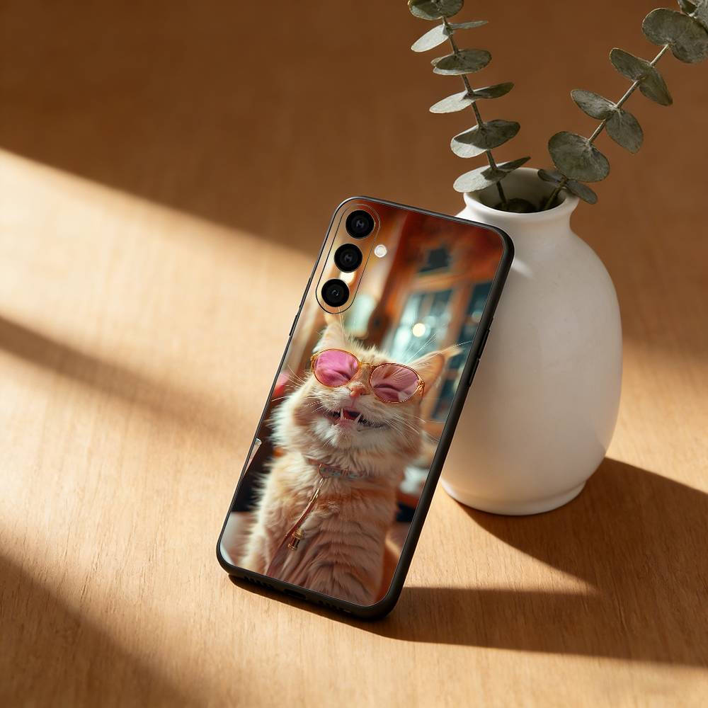 Cute Cool Sunglasses Cat  Phone Case For Samsung Galaxy A91,80,73,72 ,71,53,52,32 ,31,22,21s,20,Soft Black Case