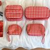 New Red Grid Makeup Bag Multi-size Portable Cosmetic Pouch Handbag Travel