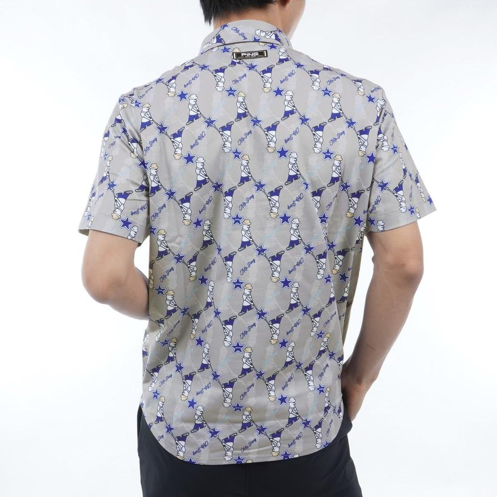 Ping Apparel Men's Short Sleeve Polo Shirt (Mr. Ping All-Over Print, Stretch) / Golf / 621-4160207 020_Gray, Size S