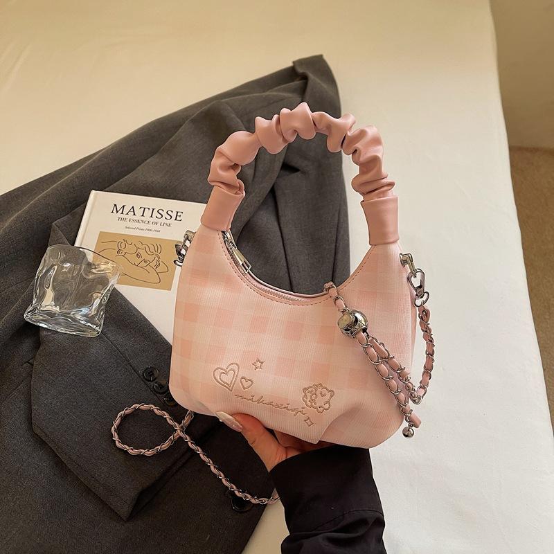 Original Design Girl Handbag Bag Simple New Shoulder Bag High Value Cute Versatile Plaid Messenger Women's Bag