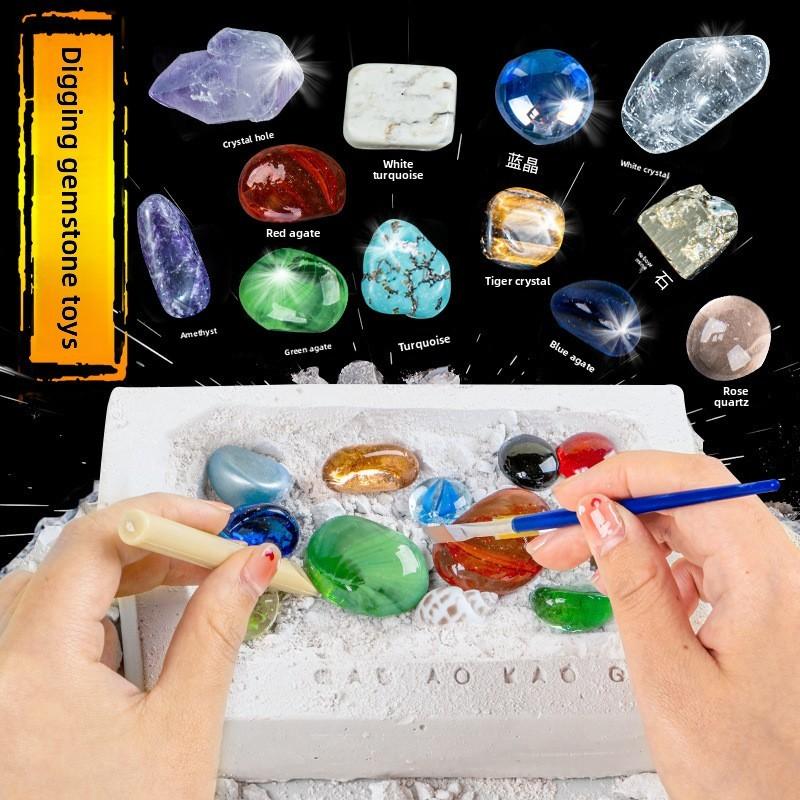 Dig Diy Archaeological Kit Gemstones Fossils For Kids Educational Play Treasure