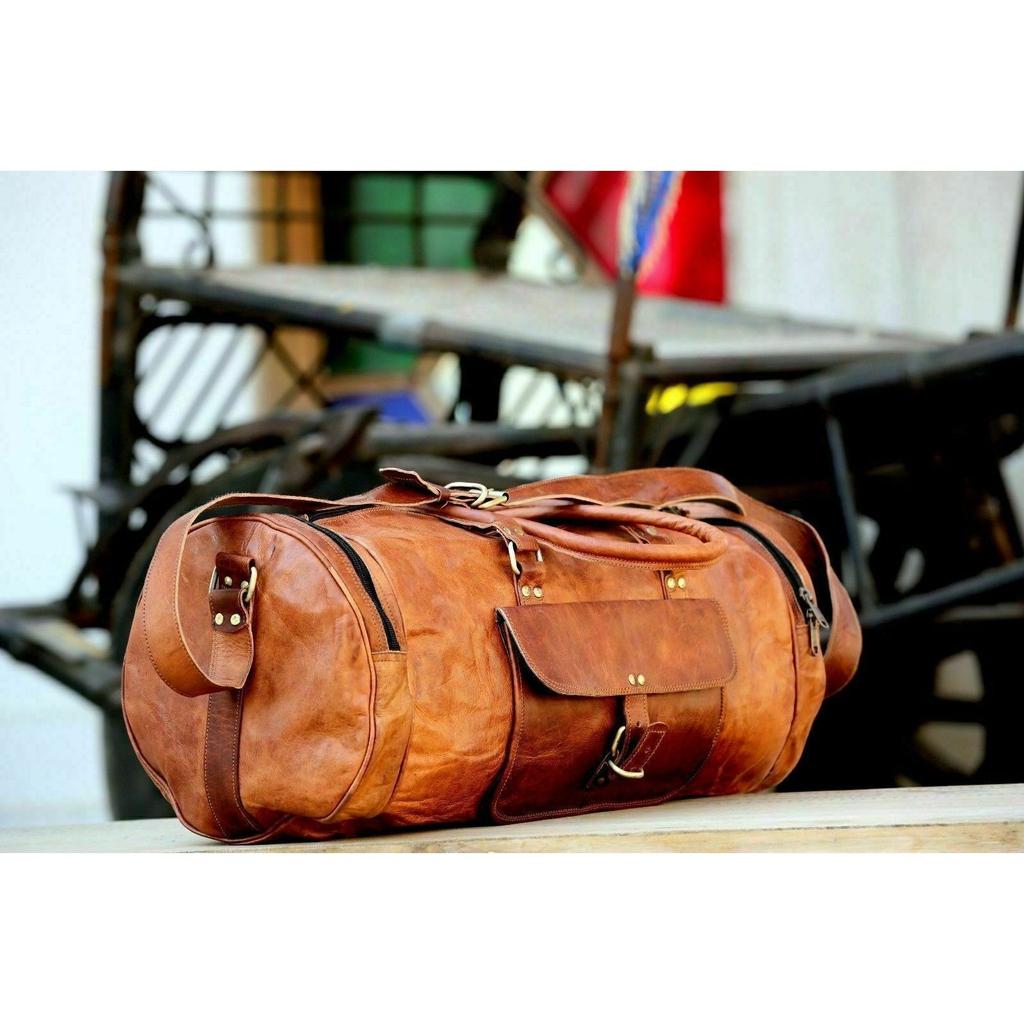LARGE Leather Men's Travel Luggage Gym New Duffel Bag Brown Genuine Leather