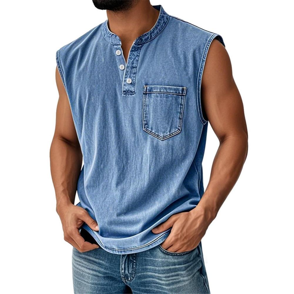 Men s Sleeveless Top with Button-down Collar 3XL