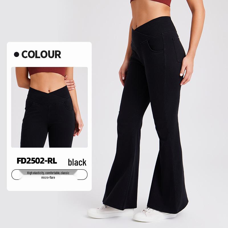 

Plus Size Cross Waist Wide Leg Flare Denim Pants - High Stretch, Slimming, Multi-Pocket Fitness Knit XS чёрный