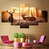 Canvas Painting HD Deer under dawn 5 Pieces Wall Art Painting Modular Wallpapers Poster Print Home Decor free shipping