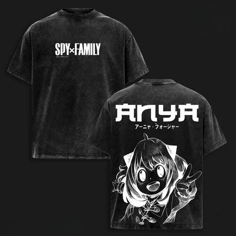 Hot Anime SPY×FAMILY Anya Print T-shirt Men Women Tshirts Short Sleeve Cotton Clothing Retro Washed T Shirt Harajuku Male Tops