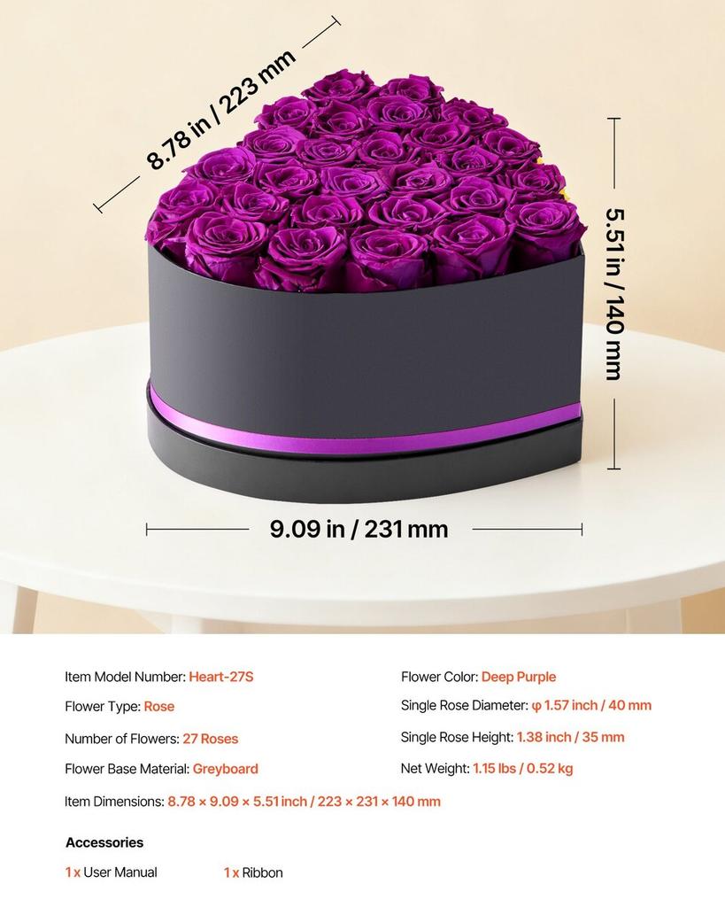 Forever Flowers, 27 Preserved Roses In Heart Shape Box, Eternal Flowers Immortal Bouquet Birthday Present for Women Her Wife Mothers, Anniversary,