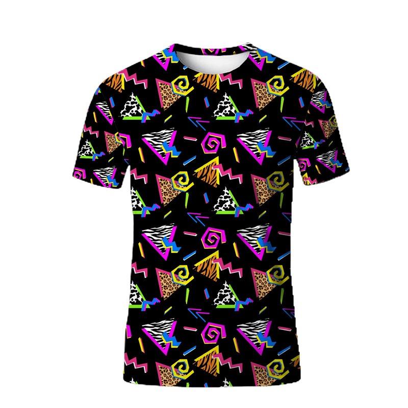 Summer Retro Men's T-Shirt with Geometric Patterns - Retro Hip-Hop Street Style Men's Trendy Personalized Short Sleeve Shirt
