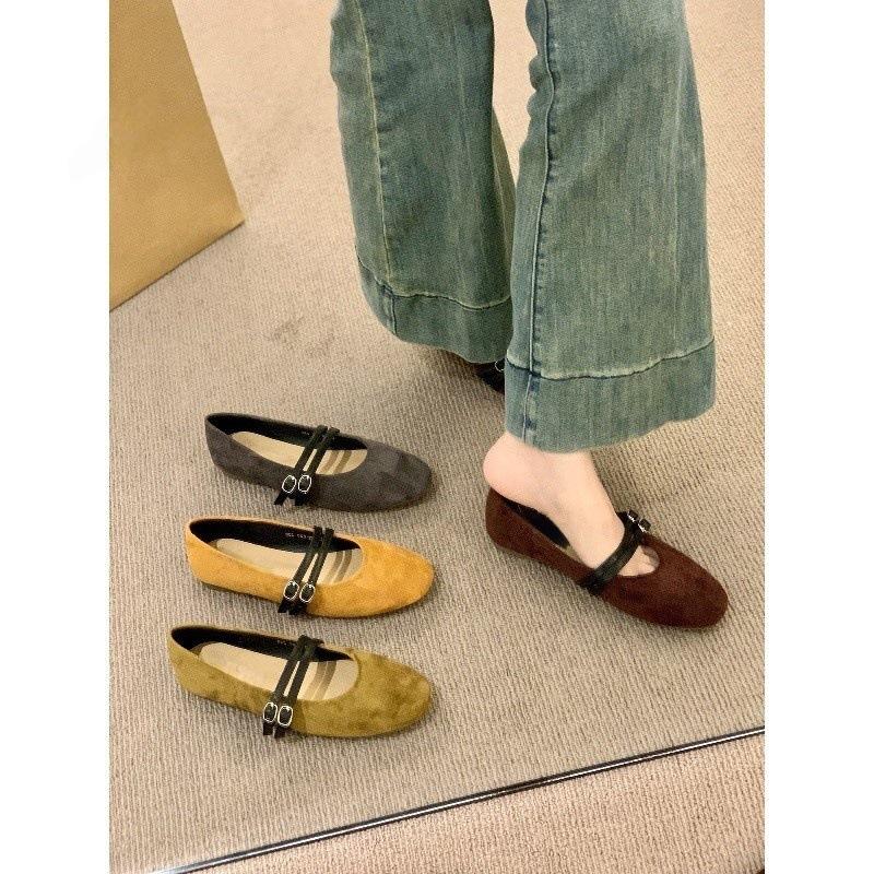 Niche Retro Round Head Shallow Mouth Versatile Single Shoes Women's Autumn New Gentle Mary Jane Ballet Flat Beanie Shoes