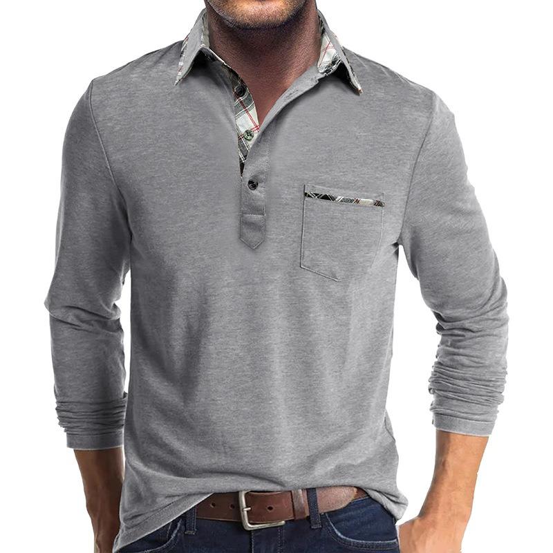Mens Long Sleeve Lapel Casual Polo Shirt Daily Tops