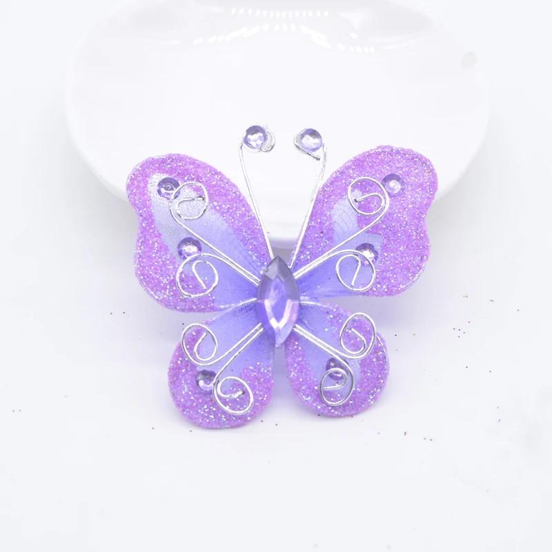 4 Stück Bling Puder Harz verzierte Drahtgeflecht Schmetterlingsapplikationen für Kleidung Hut Schuhe Nähaufnäher DIY Kopfschmuck Haarspangen Dekor
