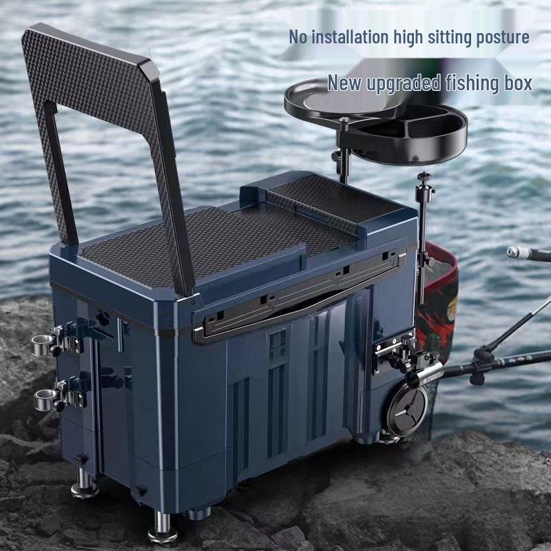 Fishing Kit: Includes Rods, Box with Sleeve, Chair, Umbrella, Platform, Sea Rods, Hooks, and Line.