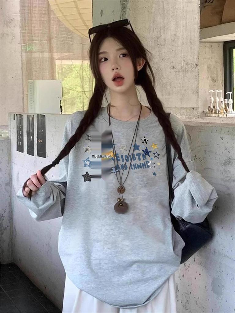Stylish 2025 Women's Loose Long-Sleeve White T-Shirt for Autumn/Winter