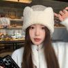 Cute Cat Ears Mixed Color Plush Knitted Hat for Women In Autumn and Winter Sweet Face-showing Small Woolen Hat Warm Ear Protection Hat