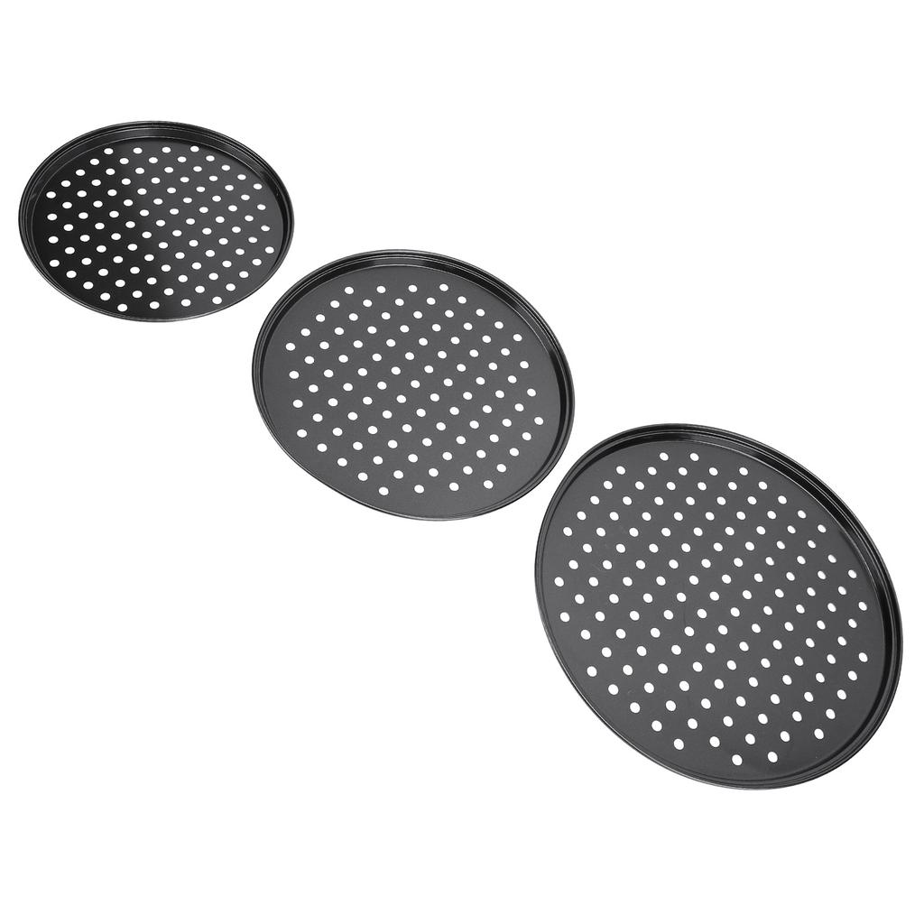 3pcs Carbon Steel Pizza Pan Professional Prevents Stick Round Pizza Tray with Holes for Oven Restaurants and Home