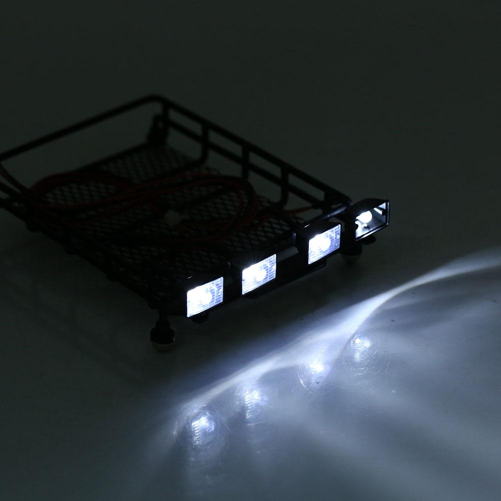 Middle Size Roof Rack Luggage With LED Lights Quadrate for SCX10 110 RC Car (4 White)