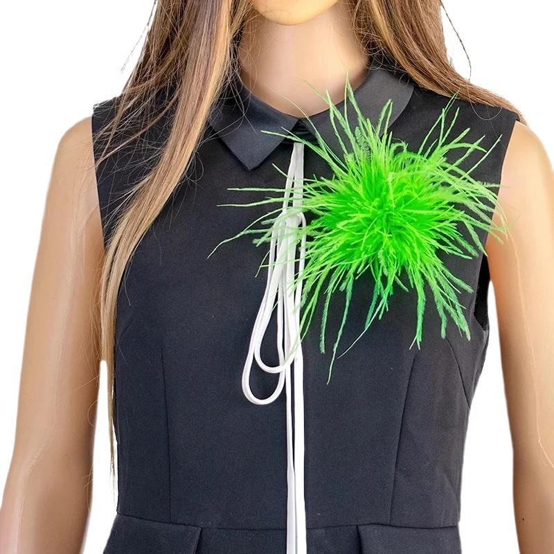 Women Ostrich Feathers Brooch Pin Exquisite Feather Headwear Fashion Jewelry Decor DIY Clothing Accessories Bridal Hairband