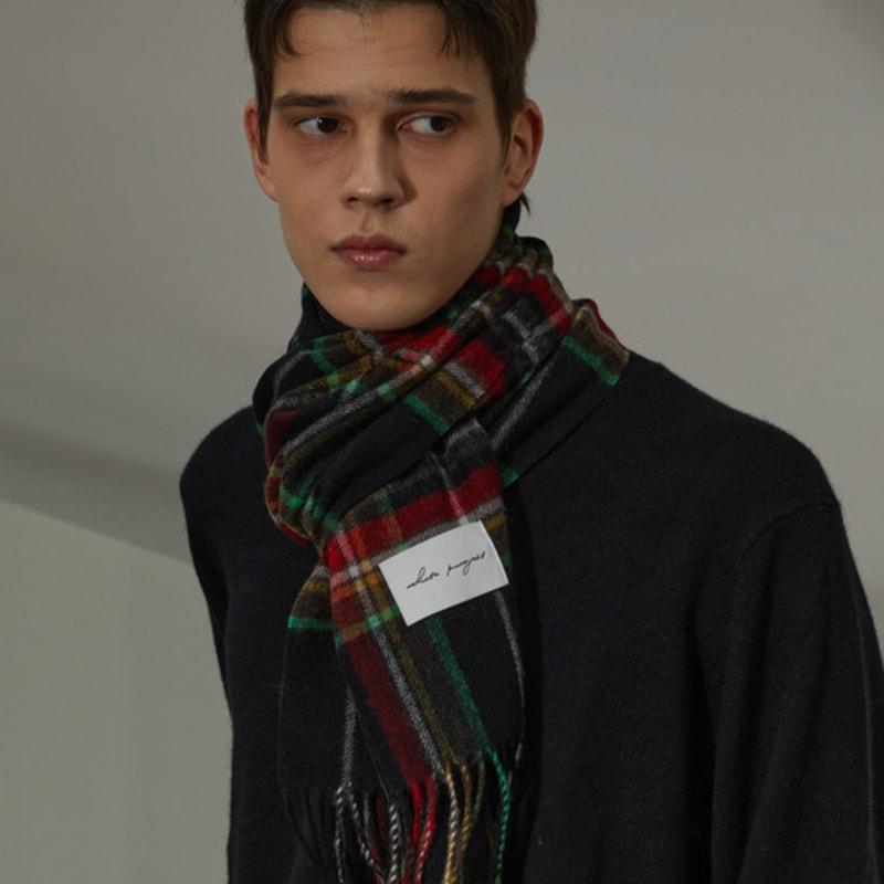 White Project LONDON CHECK SCHAL AUS SCHURWOLLE_SCHWARZ