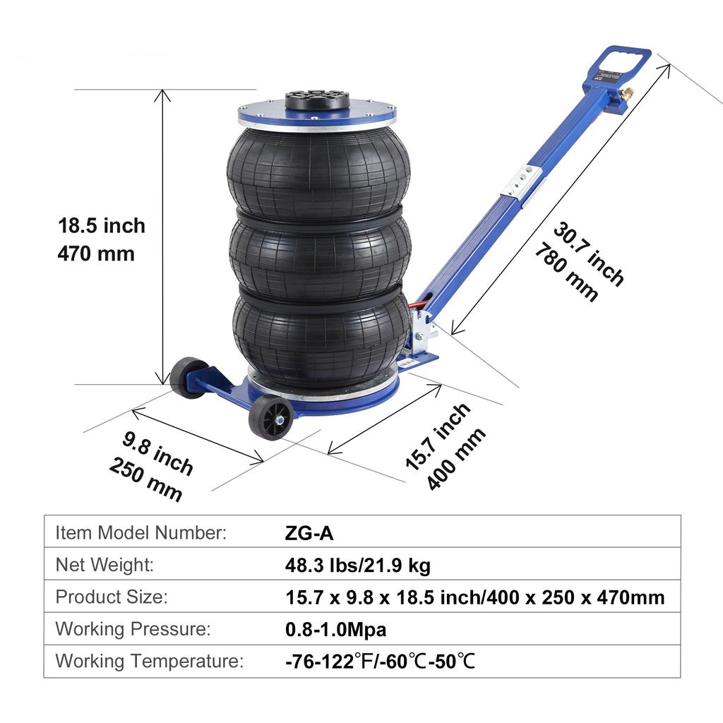 SucceBuy Pneumatický zvedák 3 tuny/5 tun Tříkomorový vzduchový zvedák Rychlý zdvih Odolné zvedáky pro opravu aut Skládací tyčové zvedáky se dvěma koly