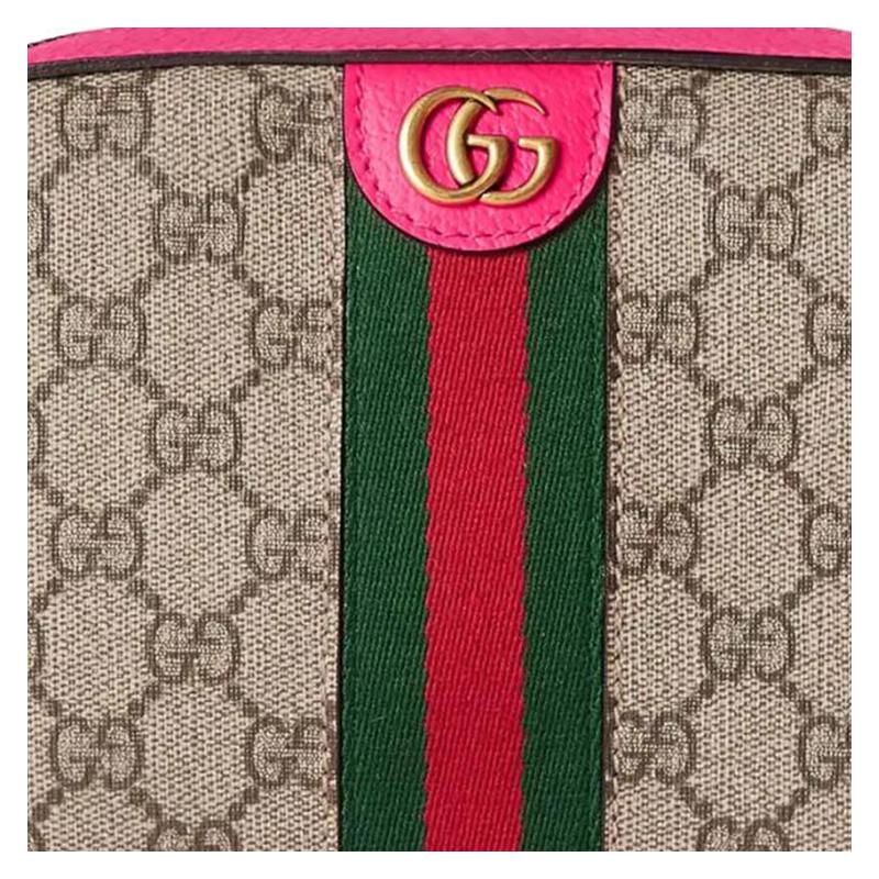 Gucci Ophidia Distressed Removable Shoulder Strap with Zipper Closure Canvas and Leather Crossbody Shoulder Bag Small Women's Beige and Ebony and Pink