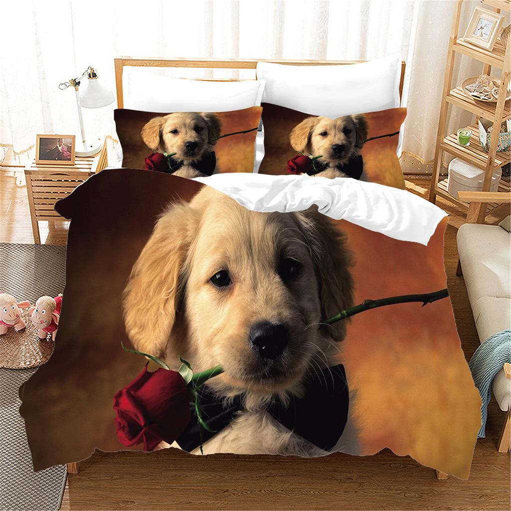 

Cute Puppy Print Bed Three-Piece Set Bedding Digital Print Quilt Cover Pillowcase 135*200
