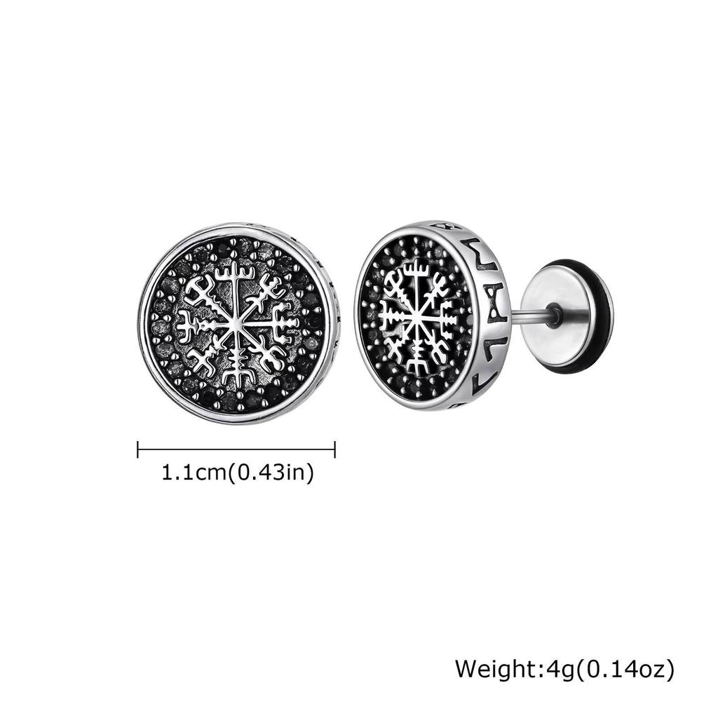 Vnox Viking Compass Zircon Stud Earrings, Copper Metal White Gold Plated Spiral Ear Post, Simple Jewelry Gift for Men Boys Him