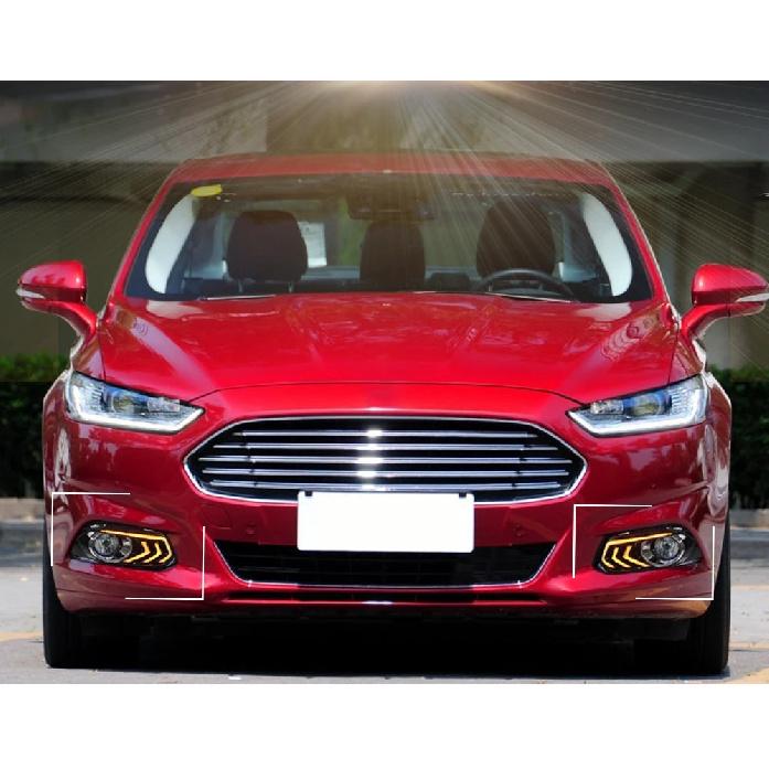 2PCS For Ford Mondeo Fusion 2013 2014 2015 2016 Car DRL LED Daytime Running Light With Turn Yellow Signal Fog Lamp Cover