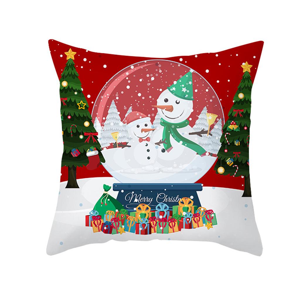 Merry Christmas Cushion Cover Home Pillowcase Santa Claus Christmas Tree Snowman Polyester Pillowcase