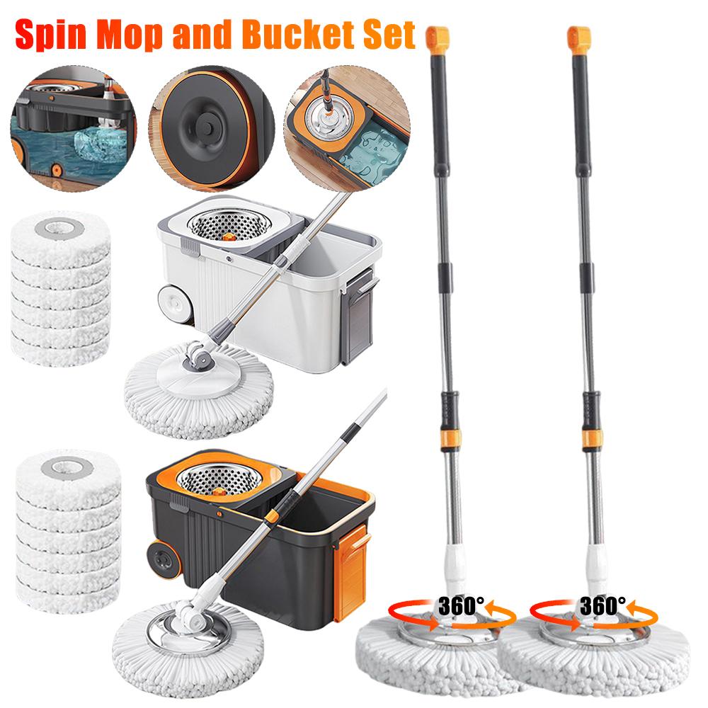 Automatic Spin Mop Bucket Set with 6 Extra Refills Heads Extended Handle Microfiber Floor Cleaner Household Home Cleaning Tools