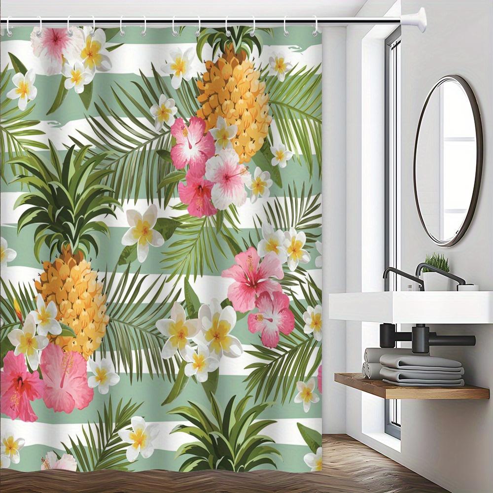 

Tropical Shower Curtain - Pineapple, Palm & Floral Theme For Bathroom Decor, Adds Summer Vibes And Exotic Beauty W60H190(CM)-1 Pcs