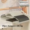 50 Sets (20 Hangers and 30 Clips), Heavy-duty Hangers for Wardrobes, Anti Slip and Durable, Multiple Colors