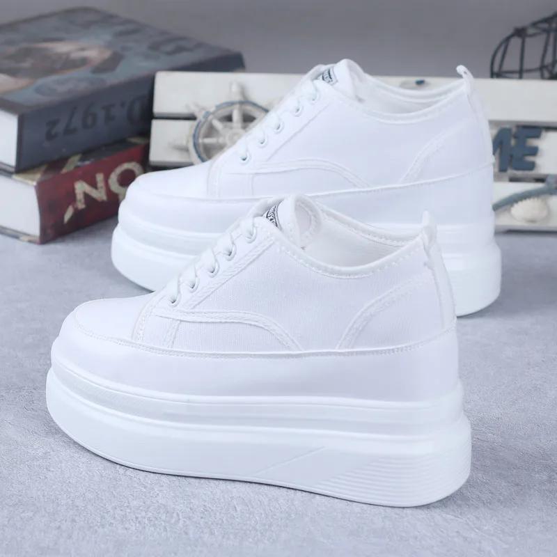fashion 2024 Spring and Autumn Canvas Shoes Women's Vulcanized Sneakers Women's Thick Bottom Increased 8CM Casual Shoes