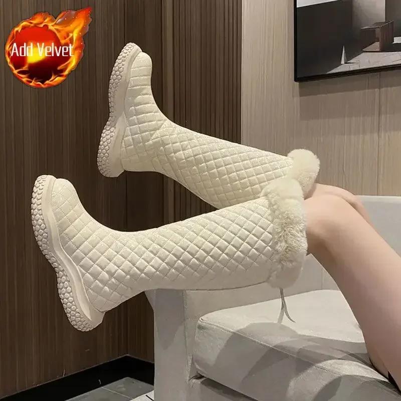 On Slip Winter Knee High Shaft Long Ladies Shoes Plus Warm Women's Snow Boots Boot Sale Pu Spring 2024 Furry Trend Work Anti Hot