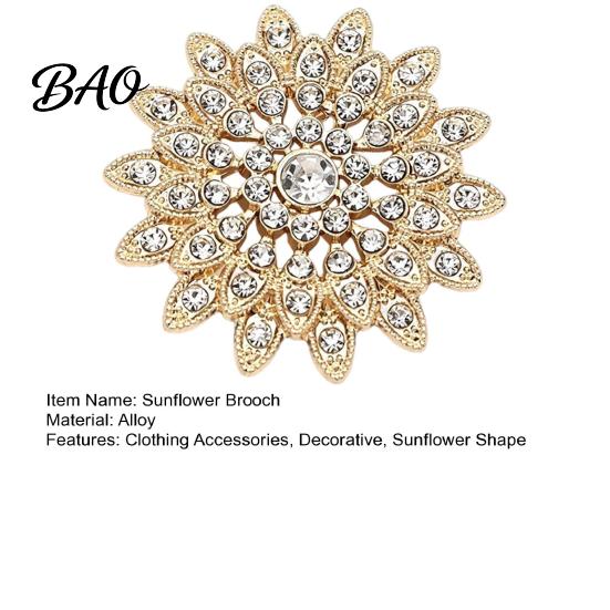 Sunflower Brooch Pin Sparkling Rhinestone Brooch, Golden Plated Floral Lapel Alloy Flower Pin, Dainty Clothing Jewelry Accessory for Women Girls