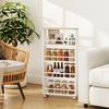 Multifunctional Natural Wood Shelf with Wheels, Slim Design,  4 Compartments, 45x15x91 Cm, White