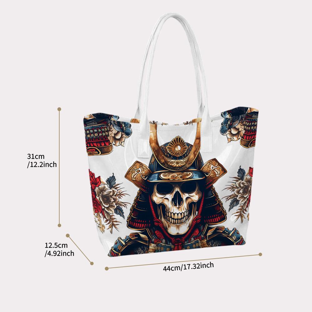 Japanese Samurai Skull Print Tote Bag Casual Large Capacity Portable Shoulder Handbag