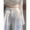 Women's White Wide-Leg Jeans, 2025 Spring/Summer, Pleated High-End, Loose Drapey Full-Length Pants.