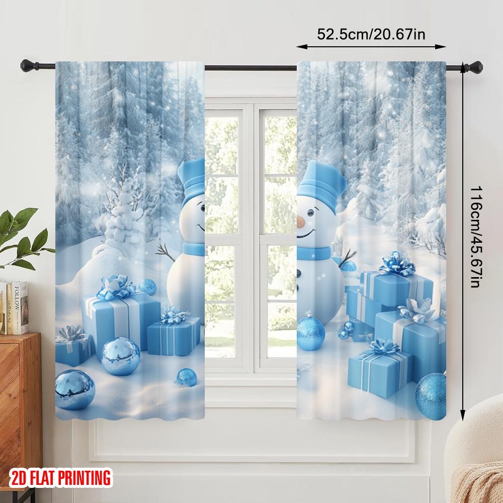 2pcs,2D Plane Printing Pattern Curtains Cute Snowmen Winter Gifts (3) Polyester Fabric (without Rod) Decorations Inside Use for
