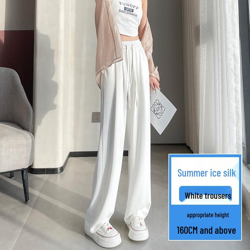 Women's Summer High-Waist Wide-Leg Ice Silk Pants: Lightweight, Sun-Protective, Quick-Dry, Loose, Straight-Leg, and Casual.