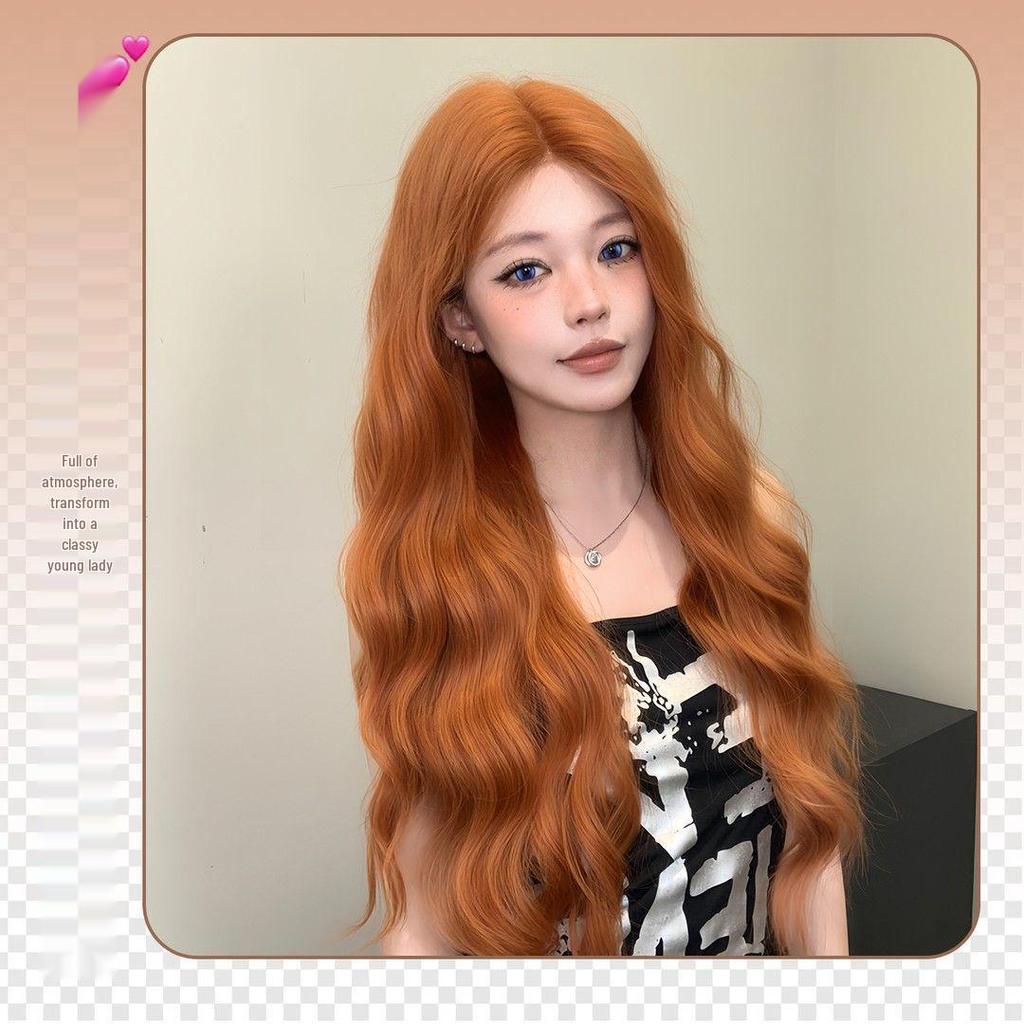 Damenperücke in schmutzigem Orange, lang und lockig, mit Mittelscheitel - Natürlicher Look für den täglichen Gebrauch