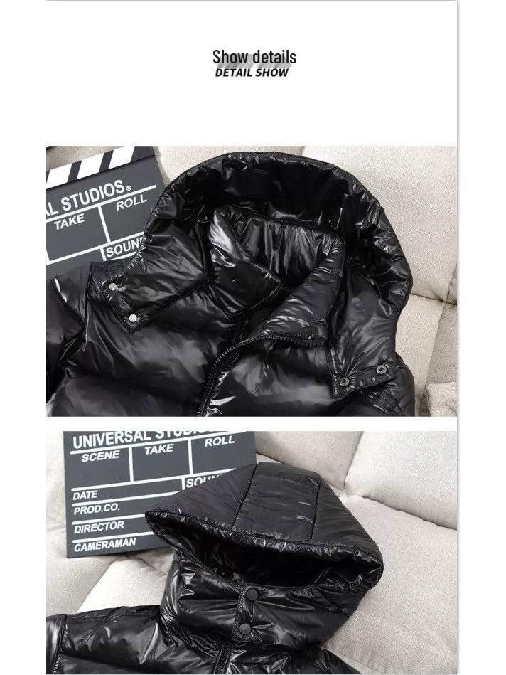 Winter Couple Shiny Hooded Puffer Jacket - Wash-Free, Thickened Down Outerwear for Men & Women