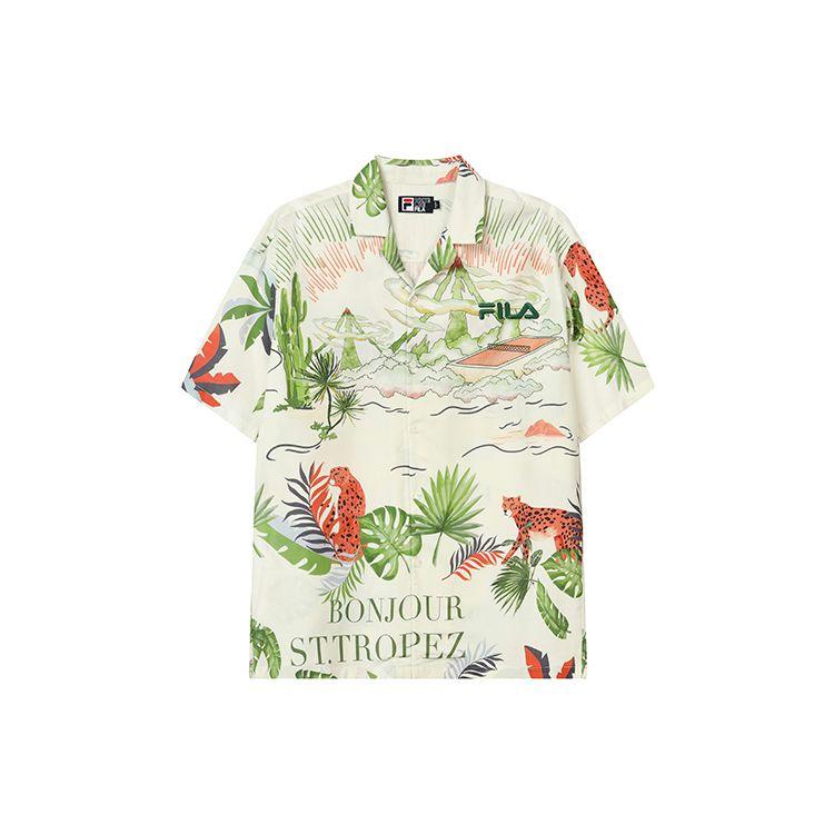 FILA Animal And Plant Pattern Printed Casual Fashion Woven Floral Loose Short Sleeve Shirt Men shirts F11M228402FZA
