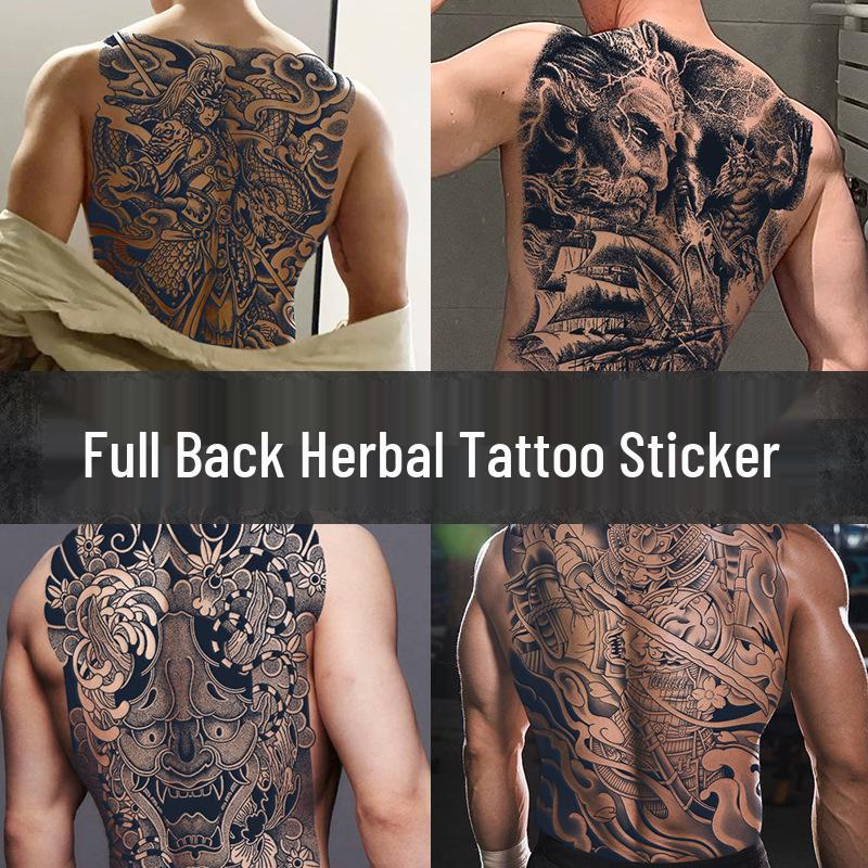 Wasserdichter semi-permanenter Vollrücken-Kräuter-Tattoo-Aufkleber - Langlebiges, realistisches Design für Männer und Frauen