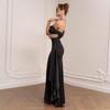 European and American One Shoulder Mesh Ribbon Slim Fit Dress