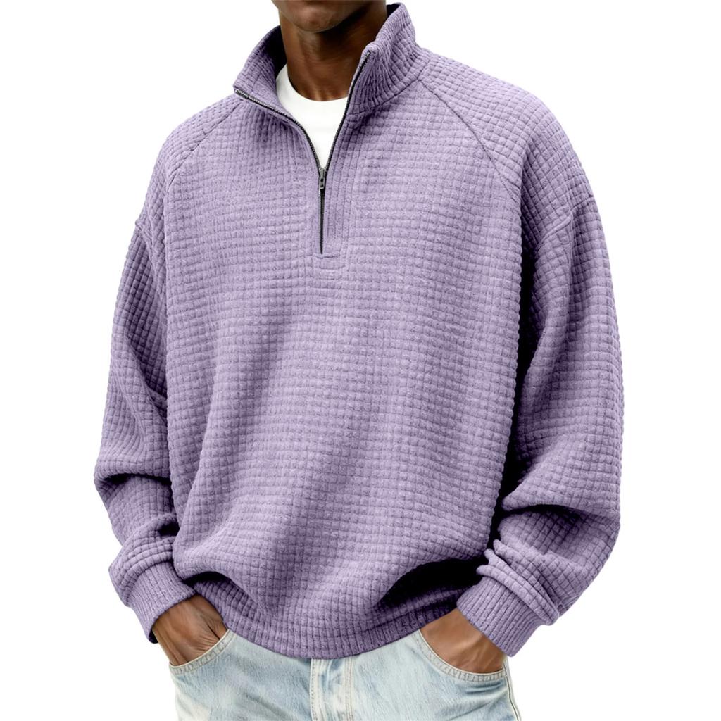 Men's Retro Plaid Zip-Up Sweatshirt Long Sleeve Stand Collar Casual for Fall Winter
