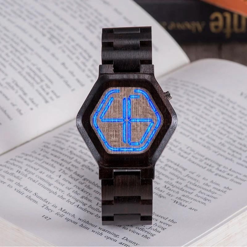 Man Watch LED Wood Men's Watches Digital Watch For Men Calendar Quartz Wristwatch Wooden Timepieces Personalized