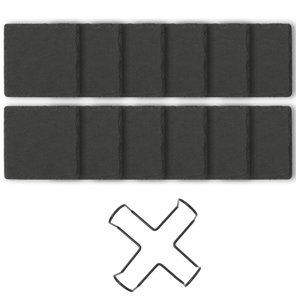 Square Slate Drink Coasters Set with Anti-Scratch Bottom Black Slate Stone Coasters for Drink Coffee Bar Kitchen Home Decor