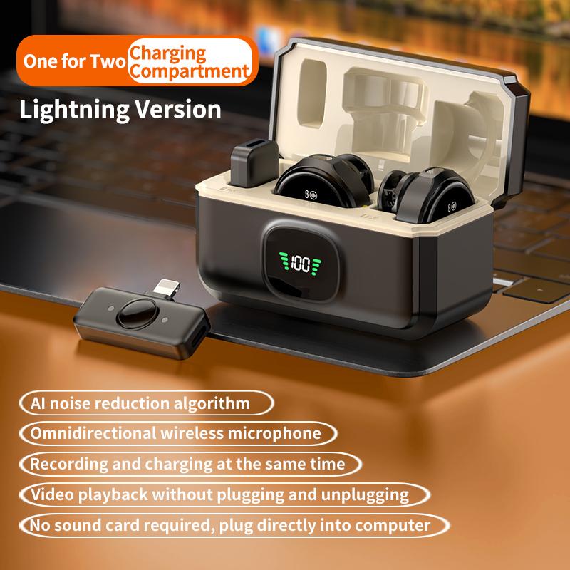 Wireless Lavalier Microphone Magnetic Noise Reduction With Charging Box Digital Display for iPhone Android Video Recording Vlog