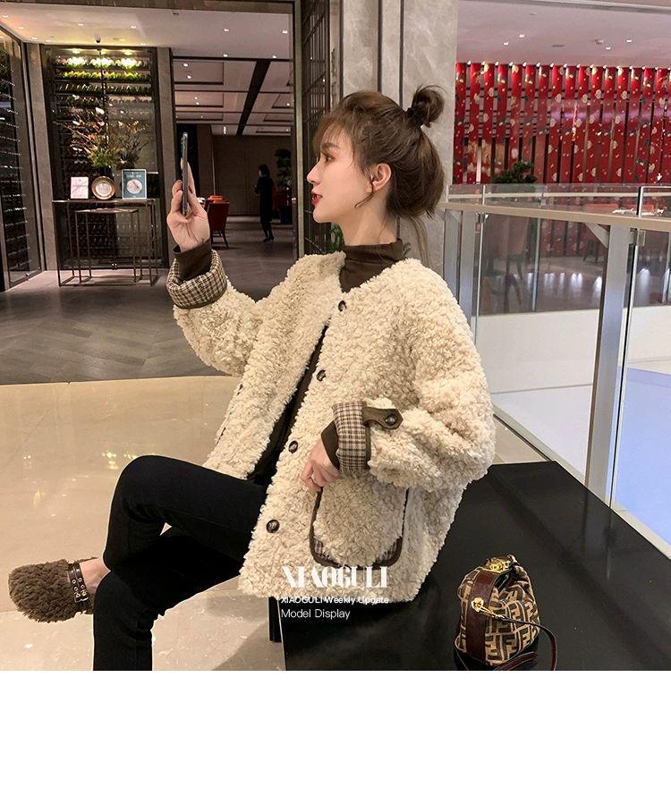 2025 Korean Style Women’s Short Casual Lamb Wool Coat with Velvet, Winter Fragrance